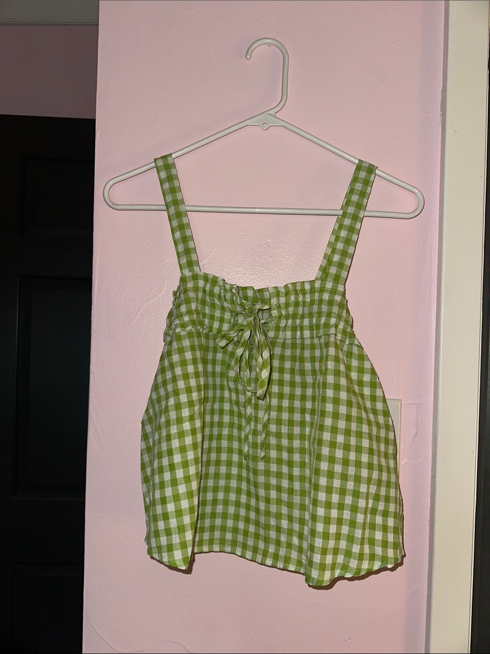 Green Gingham Tie-Front Tank Top
